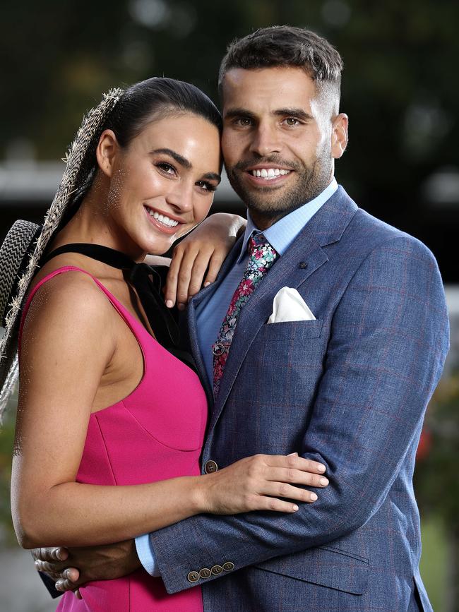 Face of the 2019 Adelaide Cup, Jess Dover with her then partner Jared Petrenko. Picture: The Advertiser