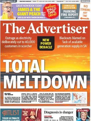 The Advertiser’s front page for February 9, 2017