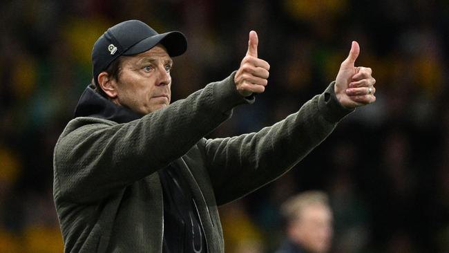 Australia's coach Tony Gustavsson gestures on the touchline during the Australia and New Zealand 2023 Women's World Cup Group B football match between Canada and Australia at Melbourne Rectangular Stadium, also known as AAMI Park, in Melbourne on July 31, 2023. (Photo by WILLIAM WEST / AFP)