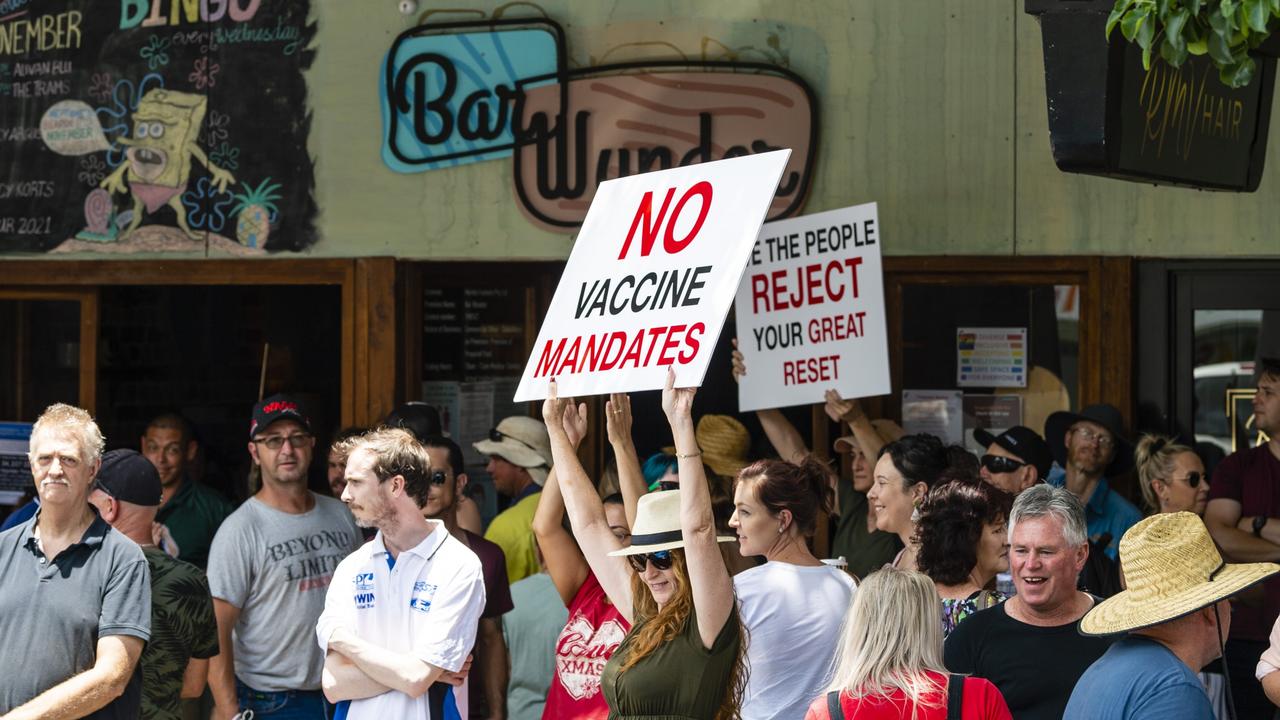 People protest outside Bar Wunder after the bar was shut down over failing to comply with the public health direction, Friday, December 24, 2021. Picture: Kevin Farmer