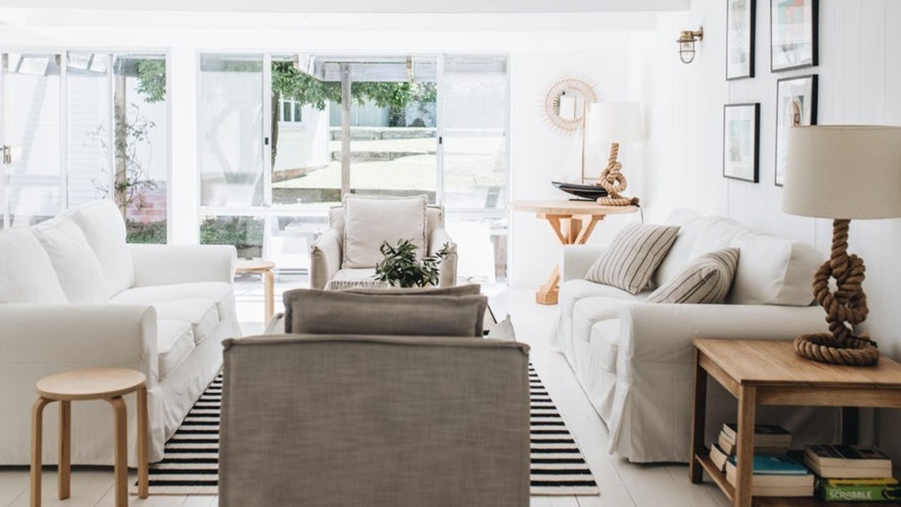 The crisp white interiors of Armytage’s holiday retreat.