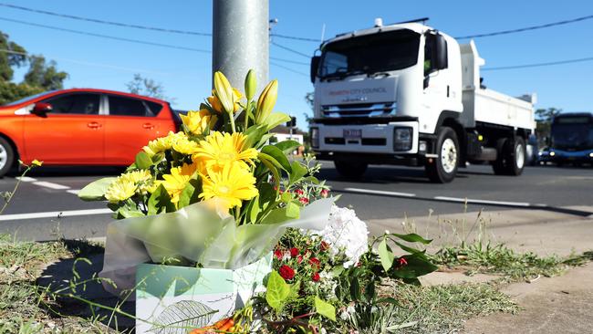 Flowers at the crash scene. Picture: Tim Hunter.