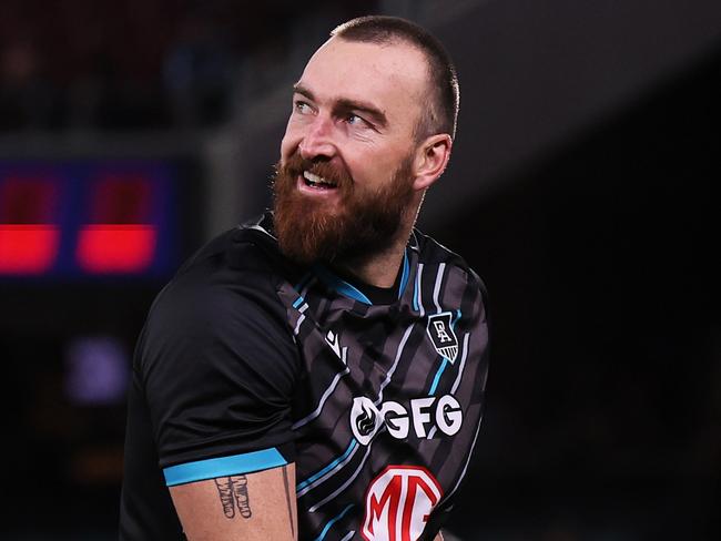 ADELAIDE, AUSTRALIA - JULY 29: Charlie Dixon of the Power warms up during the 2023 AFL Round 20 match between the Adelaide Crows and the Port Adelaide Power at Adelaide Oval on July 29, 2023 in Adelaide, Australia. (Photo by Sarah Reed/AFL Photos via Getty Images)