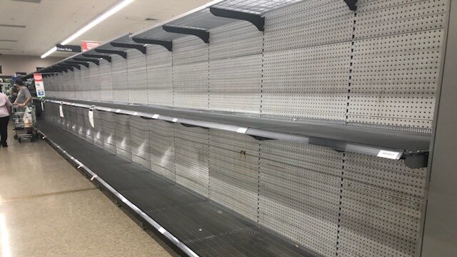 The toilet paper aisle remained empty at Woolworths Blacktown on Tuesday morning. Picture: Supplied