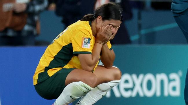 Sam Kerr following the Matildas’ semi-final loss to England. Picture: Reuters