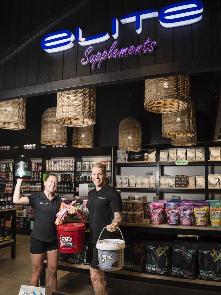 Elite Supplements areas manager Amber Oliver and store manager Bailey Arthur as the shop opens in Grand Central. Picture: Kevin Farmer