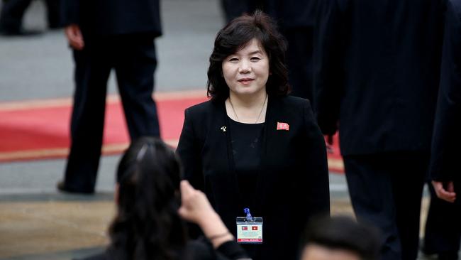 Choe Son-hui during the summit between Donald Trump and Kim Jong in Hanoi in 2019. Picture: AFP