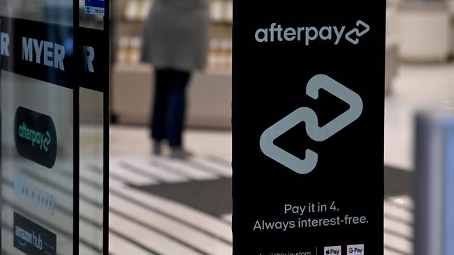 SYDNEY, AUSTRALIA - NewsWire Photos APRIL, 24, 2021: An Afterpay sign is seen in a shop entrance in Sydney. Picture: NCA NewsWire/Bianca De Marchi