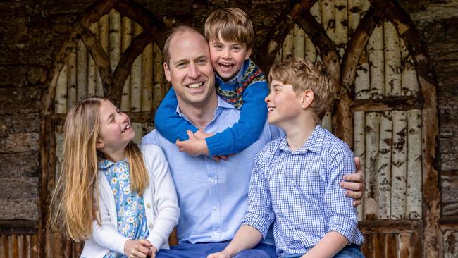 Pictured from left; Princess Charlotte, Prince William, Prince Louis and Prince George. William is no chef. What William has found especially challenging in recent weeks, say friends, is the feeling that the Waleses’ bubble is coming under threat. Picture: AFP PHOTO / KENSINGTON PALACE / MILLIE PILKINGTON