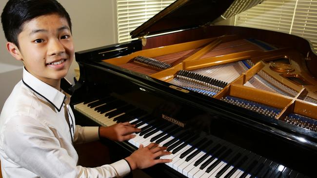 Joshua Han practises at home.