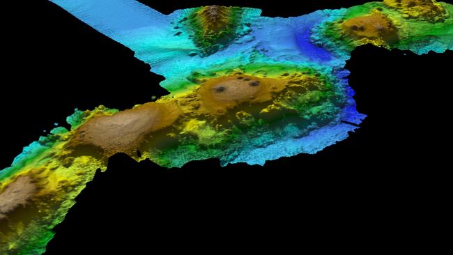 Underwater seamounts found off the coast of Tasmania by CSIRO vessel Investigator. Picture: CSIRO