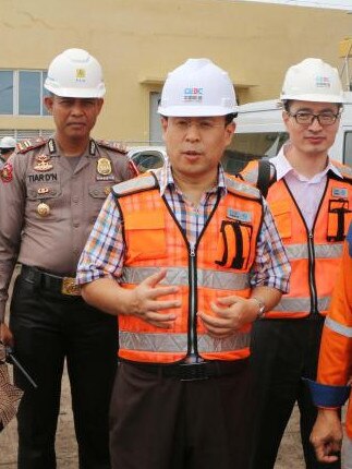 Xiao Qian speaks to employees at the Takara coal-fired power station during his time as China’s ambassador to Indonesia. Picture: Supplied