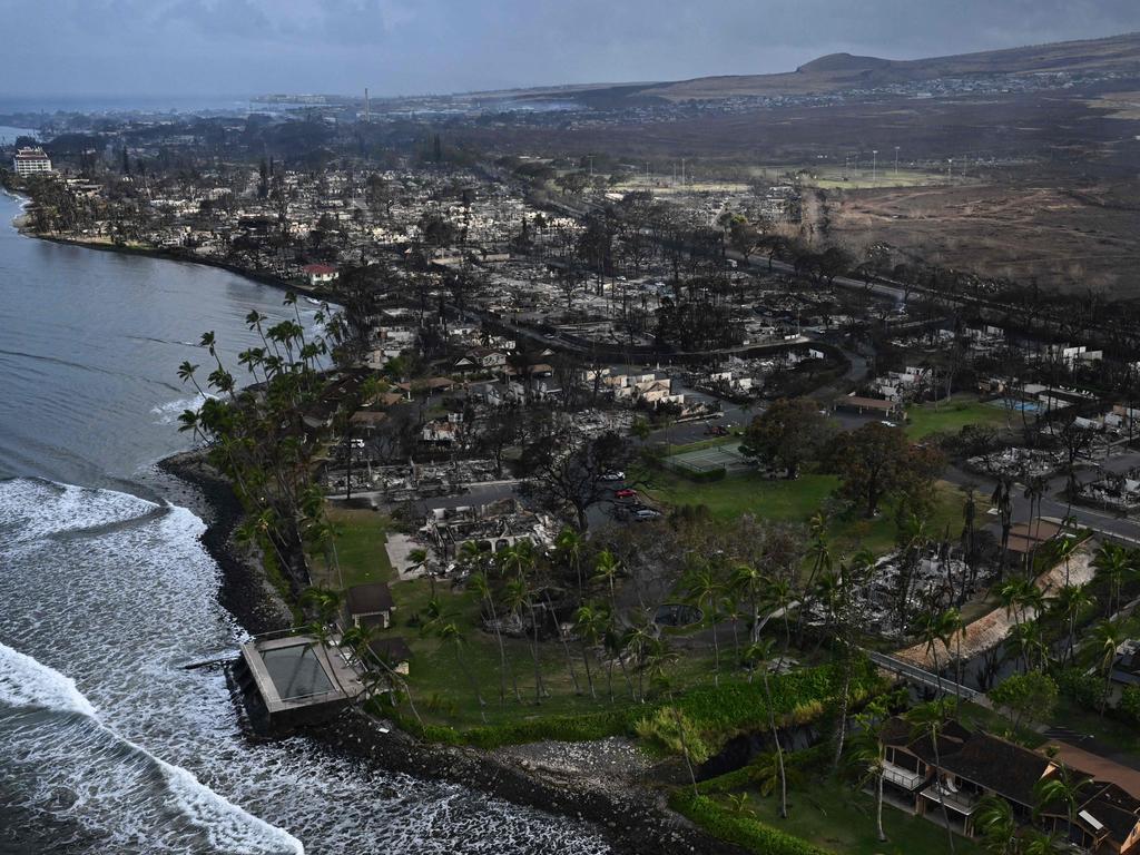 An aerial view of Lahaina after wildfires burned through the town on the Hawaiian island of Maui. Picture: AFP