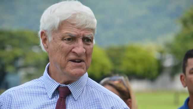 Federal MP for Kennedy Bob Katter at a media conference at the Cairns South Gymnastic Centre on Monday. Picture: Bronwyn Farr.