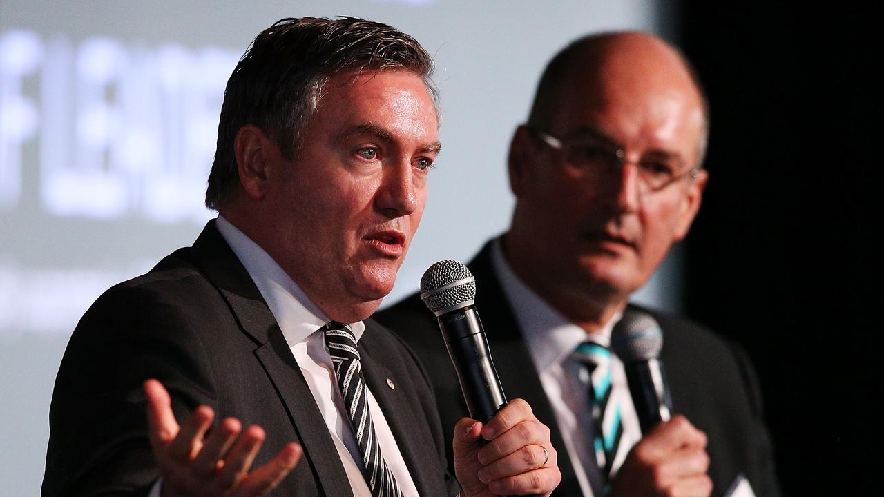 Collingwood’s Eddie McGuire and Port Adelaide’s David Koch are feuding again. (Photo by Michael Dodge/Getty Images)