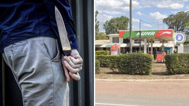 A search is underway for the man who pulled a knife on staff at the Puma roadhouse in Charters Towers.