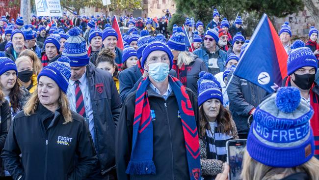 Neale Daniher leads the march to the MCG on Monday. Picture: Jake Nowakowski