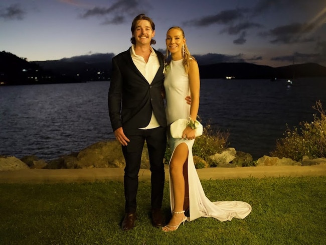 Dylan Barbeler and Daina Brown arriving to the Proserpine State High School Year 12 Formal held at the Whitsunday Marine Club on Wednesday, November 16, 2022.