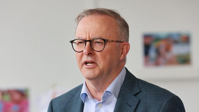 Anthony Albanese on the Sunshine Coast on Friday: ‘Where are our missile capabilities? It means drones. It means different assets. In today’s world, cyber security is very important.’ Picture: NewsWire / Sarah Marshall