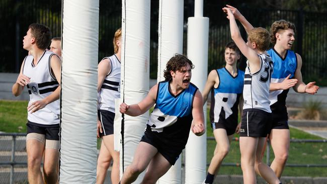 Rowville Secondary College defeated Caulfield Grammar in an intermediate boys play-in game last week to earn a spot in the Herald Sun Shield semi-finals. Picture: Riley Lockett / AFL Victoria