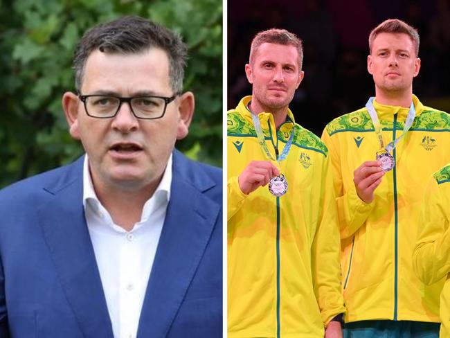 Dan Andrews and members of the Aussie 3x3 basketball team that won the silver medal in Birmingham.