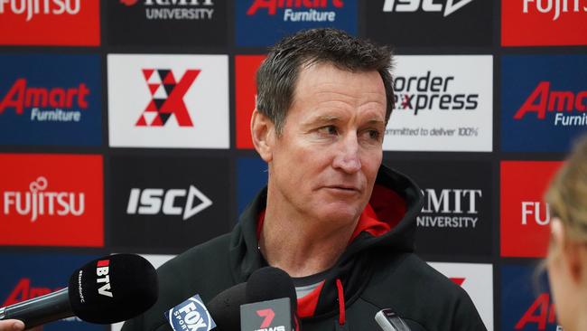 Essendon coach John Worsfold speaks to the media prior to Essendon training. Pic: AAP