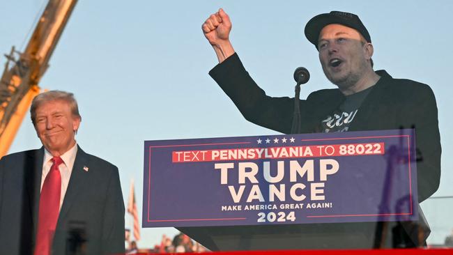 Tesla chief executive Elon Musk joined former US president and Republican presidential candidate Donald Trump during a campaign rally in Butler, Pennsylvania on October 5. Picture: AFP