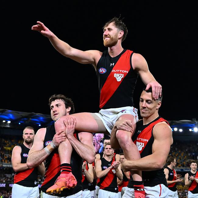 Essendon’s Dyson Heppell after his final AFL match against Brisbane. (Photo by Albert Perez/Getty Images)