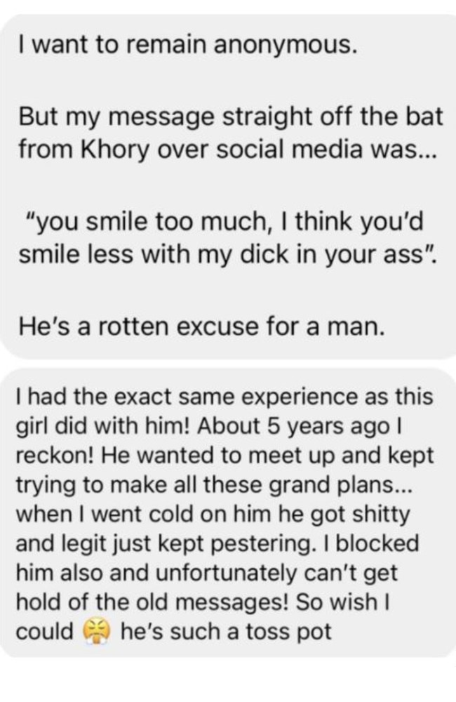 Message from a woman who rejected Khory's advances.