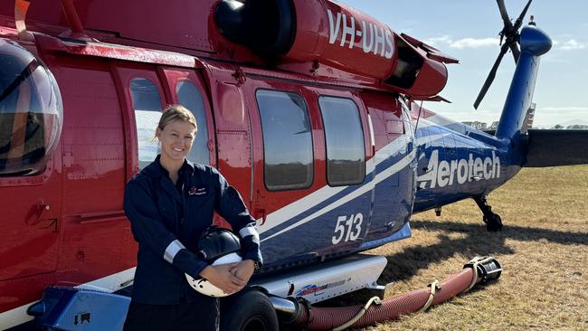 Lucy Nadebaum is Black Hawk pilot who has been fighting bushfires in the Grampians. Picture: Supplied