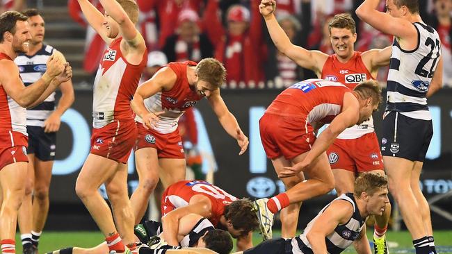 Sydney players celebrate after the match. Picture: Getty Images