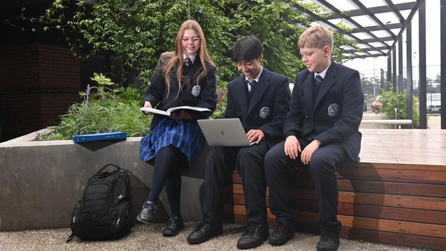 Woodville High School students Natasha Brice, Sen Heng and Thor Bonesmo. Picture: Keryn Stevens