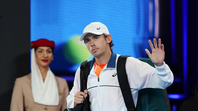 Alex de Minaur walks onto Rod Laver Arena. Picture: Getty