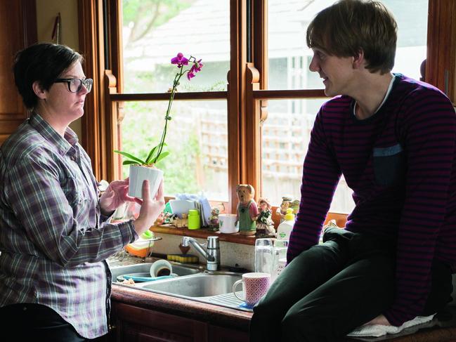 Josh Thomas with Hannah Gadsby in an episode of ‘Please Like Me'. Picture: ABC