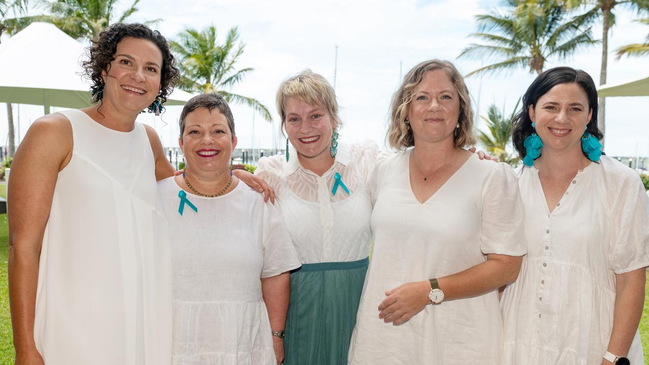 Wendy Maher, Barb Popp, Nicole Little, Henrietta Attard and Ashley East at the Touch of Teal Soiree for the Trudy Crowley Foundation at the Mantra at the Harbour on Friday, September 8. Picture: Michaela Harlow