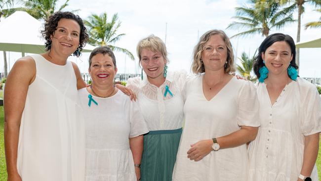 Wendy Maher, Barb Popp, Nicole Little, Henrietta Attard and Ashley East at the Touch of Teal Soiree for the Trudy Crowley Foundation at the Mantra at the Harbour on Friday, September 8. Picture: Michaela Harlow