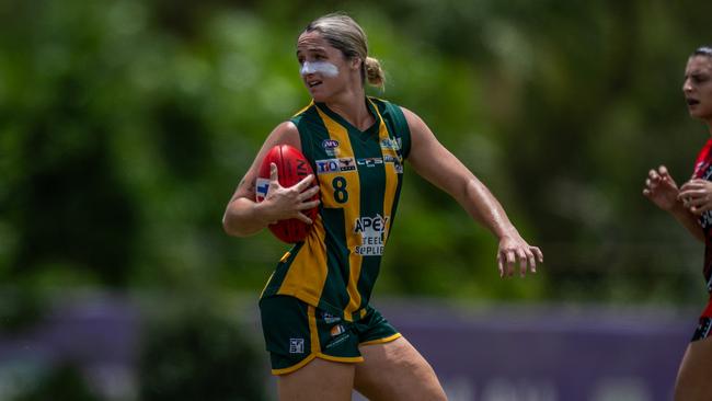 PINT player Jordan Membrey kicked seven goals against Wanderers in Round 18 of the WPL NTFL season 2024-25. Picture: Patch Clapp / AFLNT Media