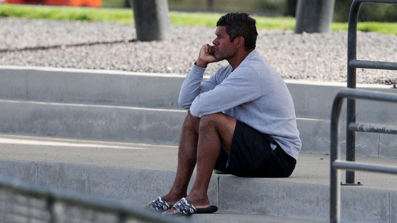 Jeff Farmer watches his son at Melbourne training. Picture: Michael Klein