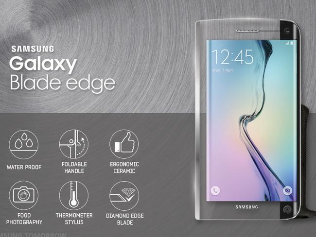 April Fool’s Day ... Samsung announce the world's first smart knife with smartphone capabilities, the Galaxy BLADE edge. Picture: Samsung