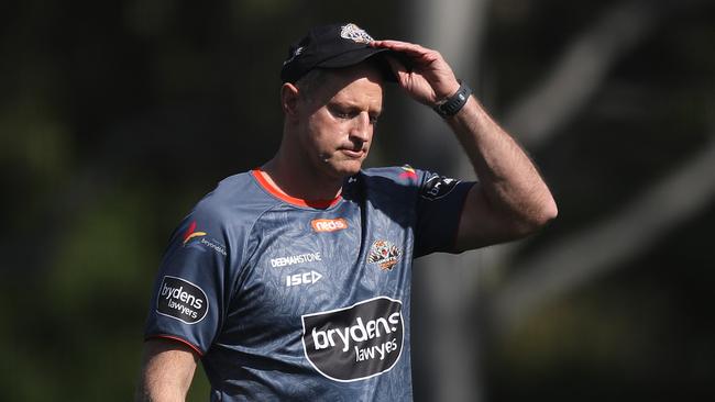 Tigers coach Michael Maguire is trying to instill a hard edge to the Wests Tigers. Picture: Brett Costello