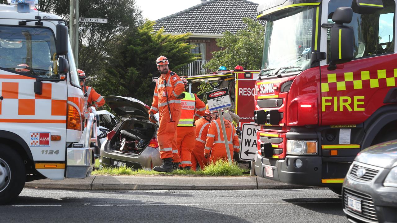 SES on scene at a crash on the Bellarine Highway at Whitehorse Road, Moolap. .Picture: Mike Dugdale