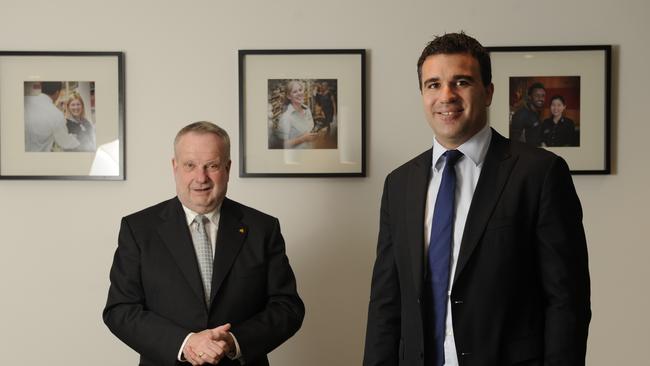 Business SA chief executive Peter Vaughan (l) and Shop Distributive and Allied Employees Association secretary Peter Malinauskas at SDA office in Kent Town in 2011.