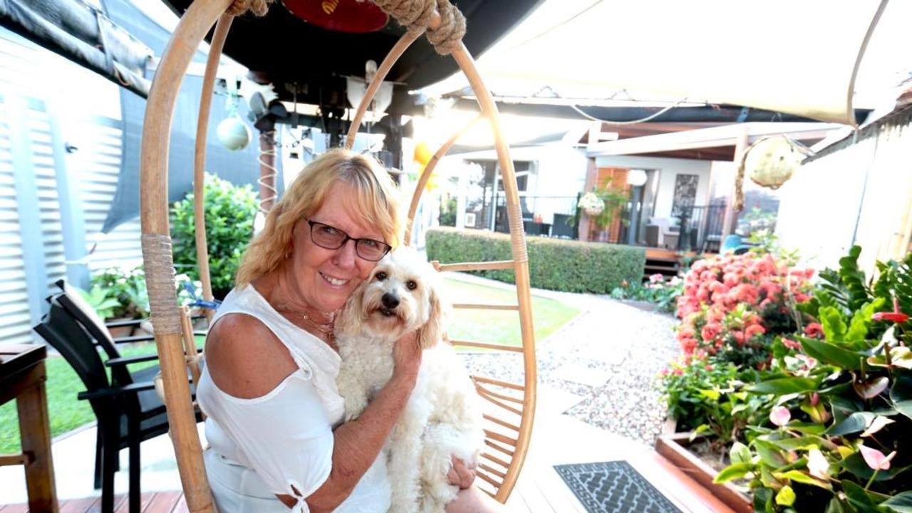 Macca’s Inn B and B owner Ann-Maree McDonald with Charlie at Boonooroo. She and a team of locals assisted a guest in a medical emergency after the town was isolated during the recent flooding. PHOTO: Robyne Cuerel