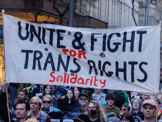 SYDNEY, AUSTRALIA - NewsWire Photos JUNE 25, 2023: Pro Trans Rights rally in Sydney with a march from Town Hall and through the city streets. Picture: NCA NewsWire / David Swift