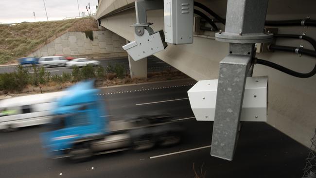 Speed cameras on the Princes Freeway, near Werribee.