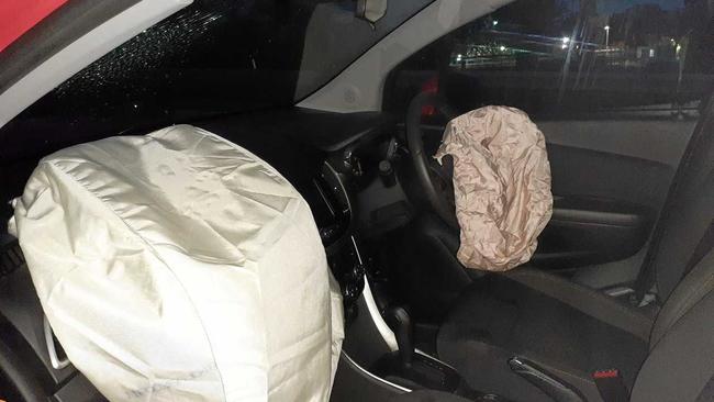 Mr Cathro's air bags deployed during a crash in North Rockhampton. Picture: contributed