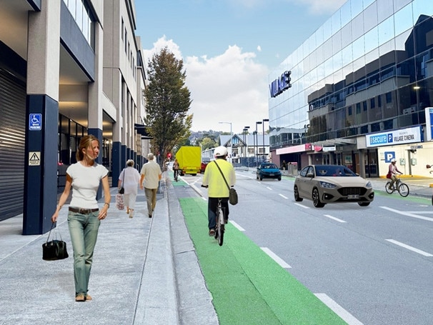 Concept design of Collins St bike lane trial. Picture: Hobart City Council