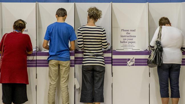 Polling booths at Labrador State School for the 2019 Australian federal election. Picture: Jerad Williams