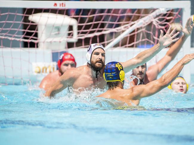 Rhys Howden from Queensland in the Australian Water Polo League game between Queensland Thunder and Sydney Uni Lions at Fortitude Valley Pool, Sunday, March 15, 2020 (AAP Image/Renae Droop)