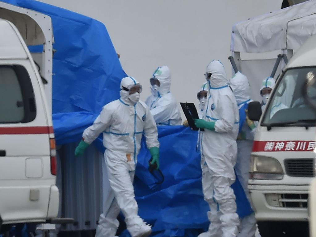 Medical staff clad in protective gear prepare to provide care for suspected coronavirus patients on-board the quarantined Diamond Princess cruise ship. Picture: Kazuhiro Nogi/AFP